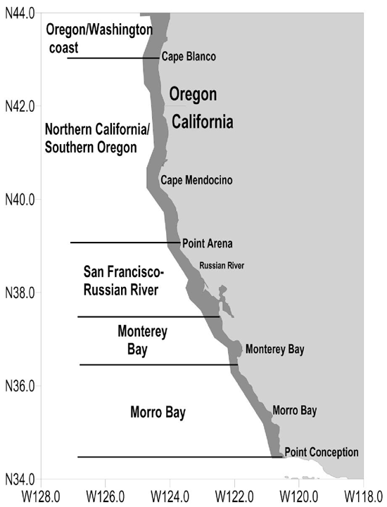 Geographic range of harbor porpoise along California coast